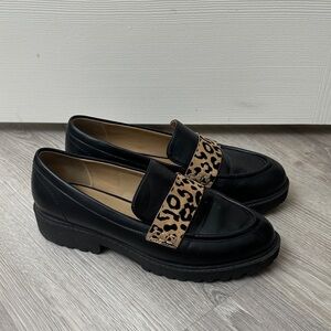 14th & Union Black Loafers with Leopard Accent